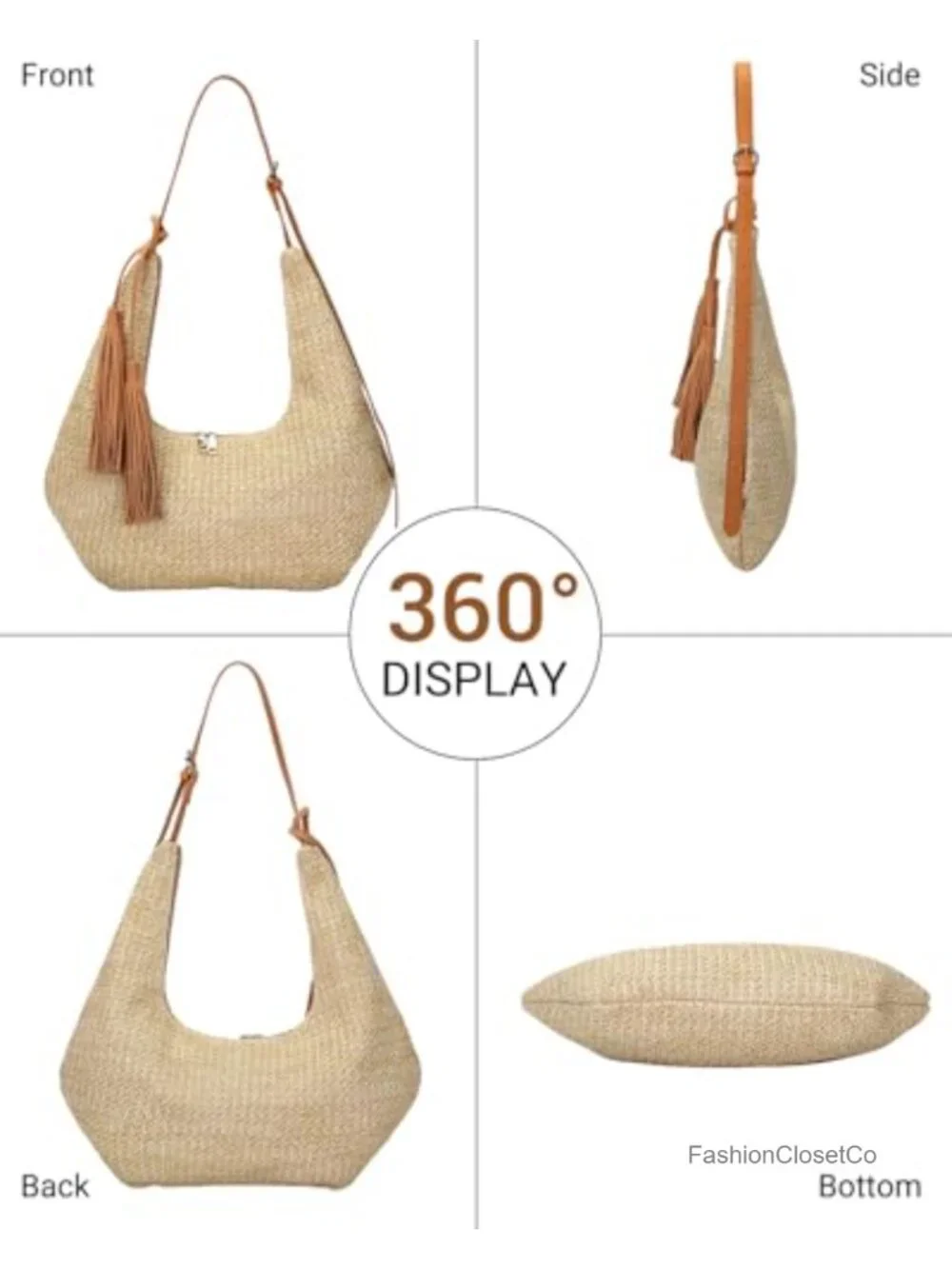Straw Woven Hobo Tassel Crossbody Shoulder Bag Summer Beach
